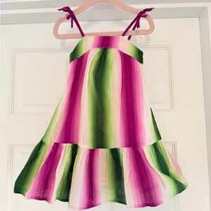 Janie and Jack Pink and Green Stripe Tie-Shoulder Cotton Sundress Size 12-18M